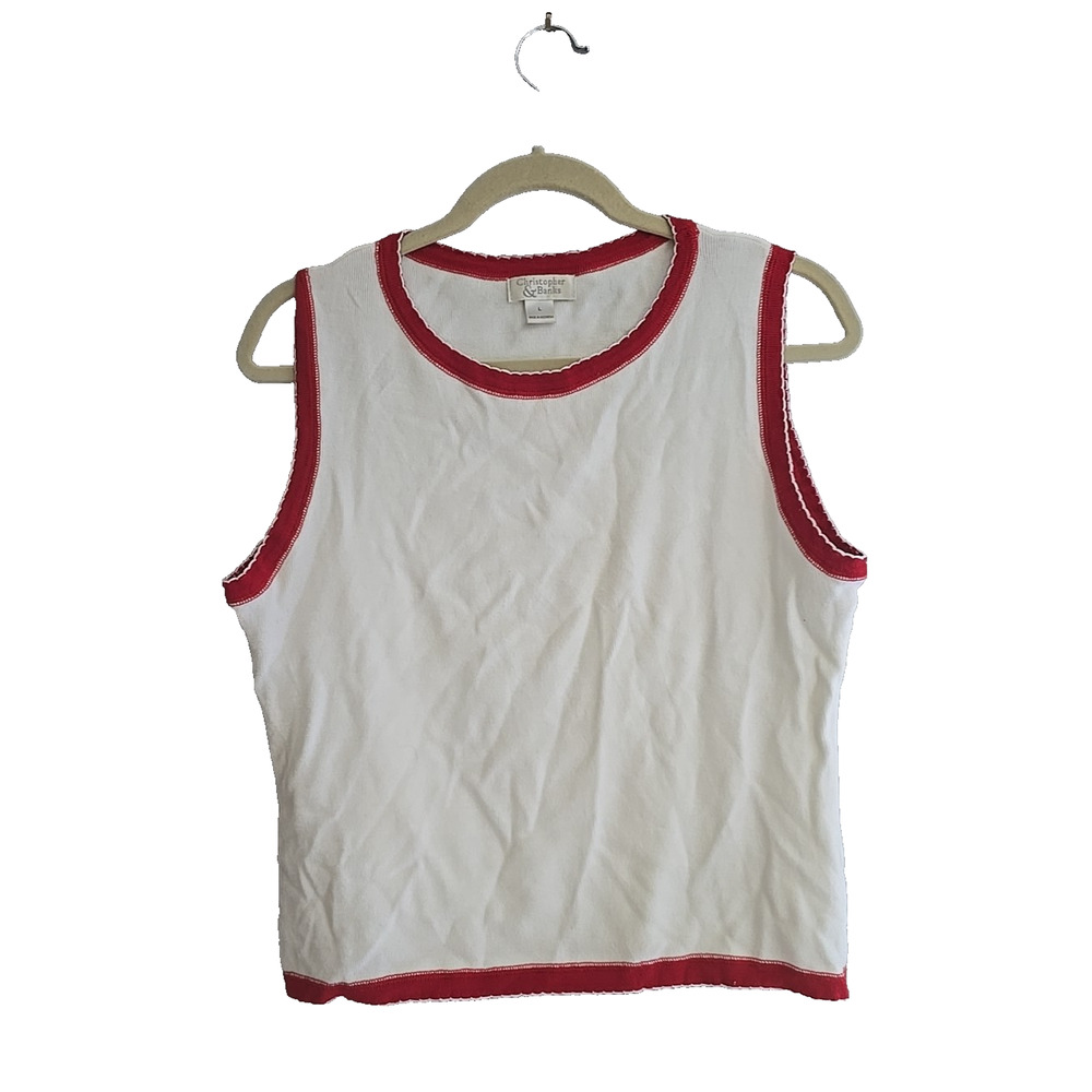 CJ Banks White Red Y2K Preppy 2000's Cropped Tank Top Womans Sz Large